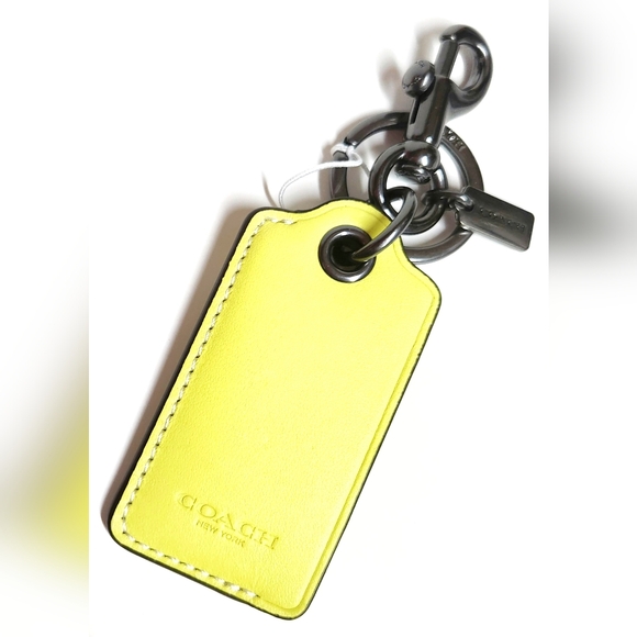 Coach Bottle Opener Keychain Bag Charm Bright Yellow Leather Gunmetal CL419 NWT - Picture 9 of 13